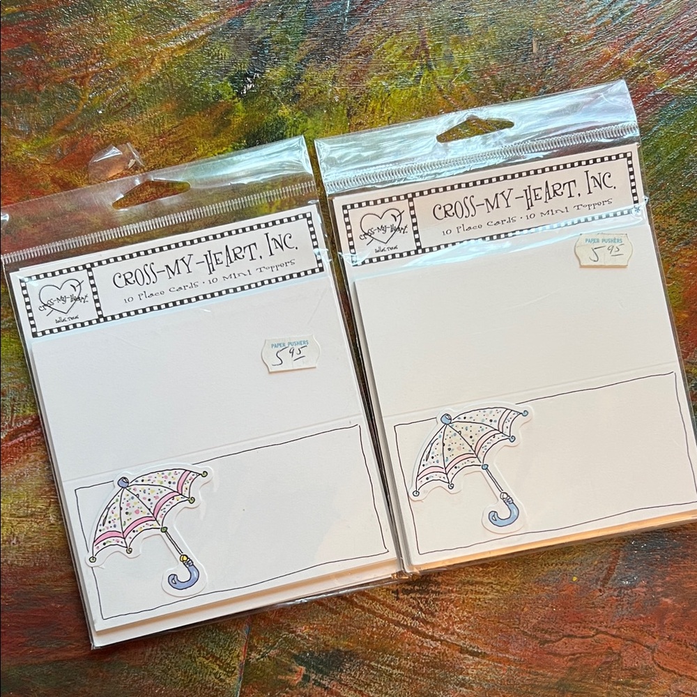 Cross-My-Heart Umbrella Place Cards Vintage 2 sets 2001